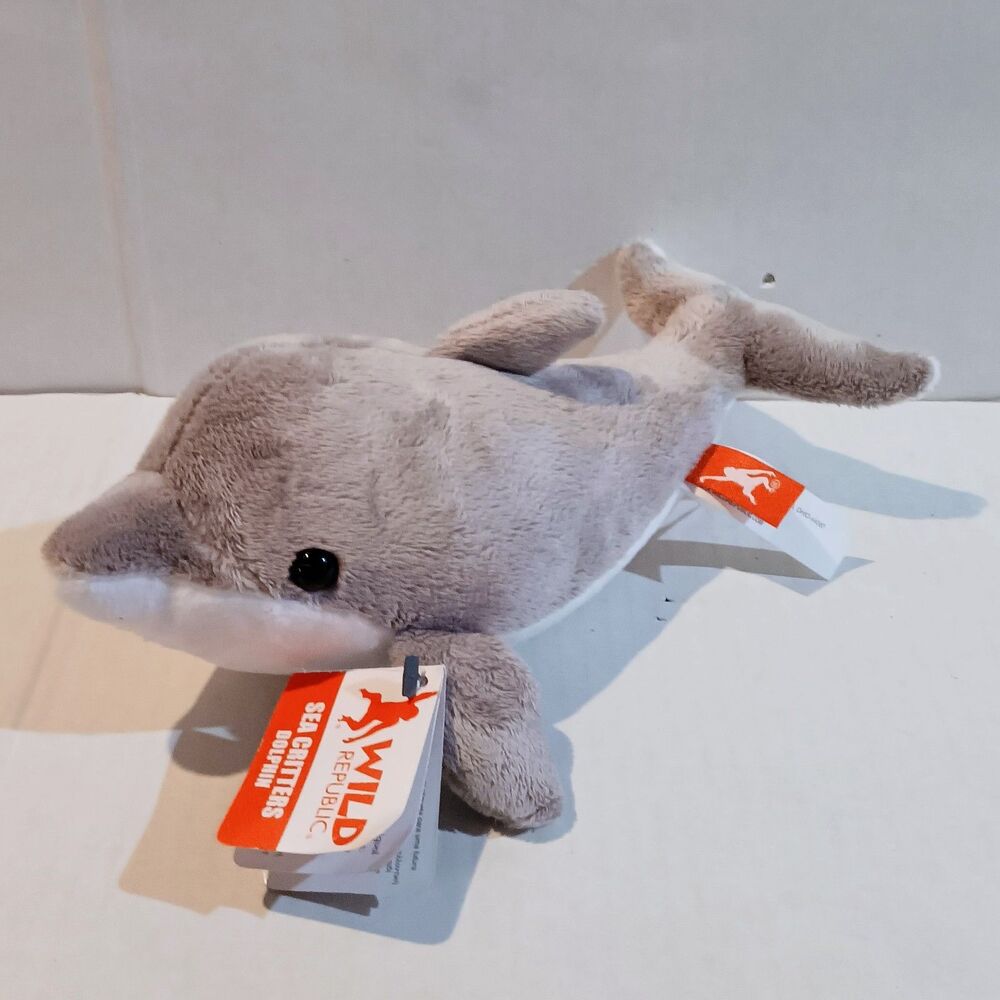 Wild Republic Sea Critters Dolphin Plush-21580-Gray-White-Original Tag-2018